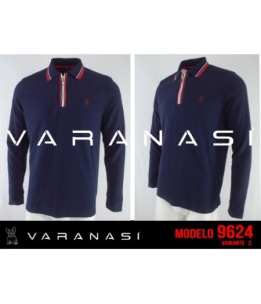 PLAYERA TIPO POLO CABALLERO VARANASI MANGA LARGA