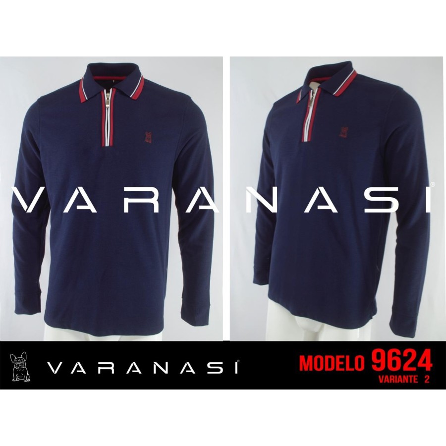 PLAYERA TIPO POLO CABALLERO VARANASI MANGA LARGA