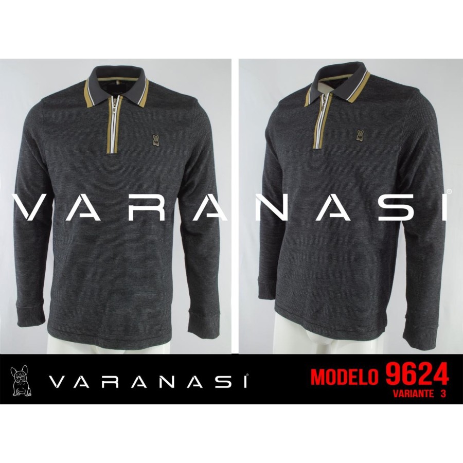 PLAYERA TIPO POLO CABALLERO VARANASI MANGA LARGA