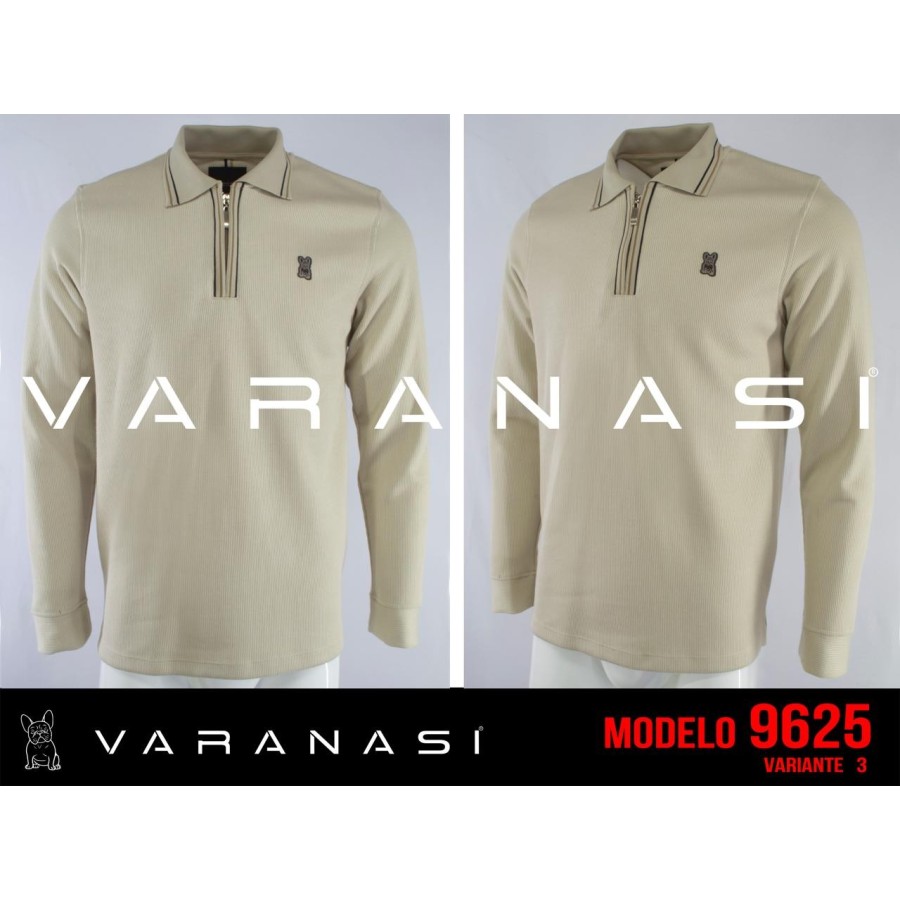 PLAYERA TIPO POLO CABALLERO VARANASI MANGA LARGA